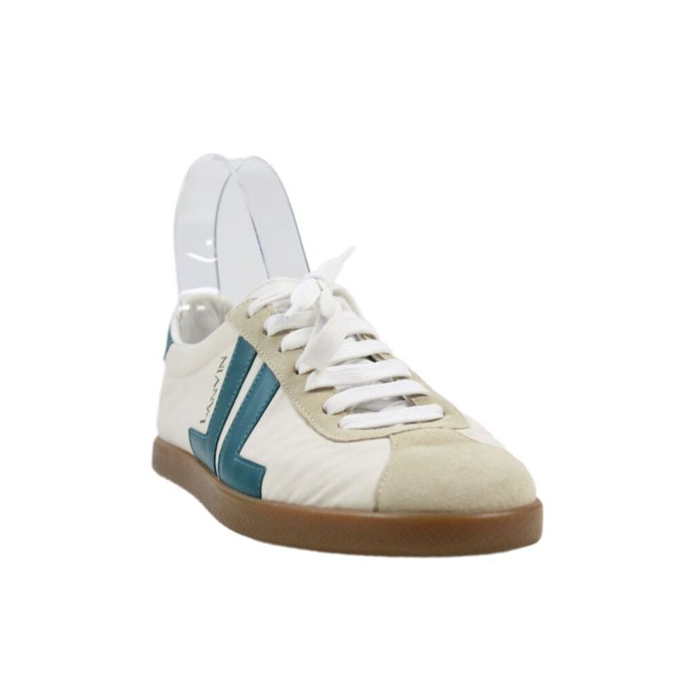 Lanvin Womens Lace Up Canvas Suede Low Top Sneakers White Blue Beige Size 37